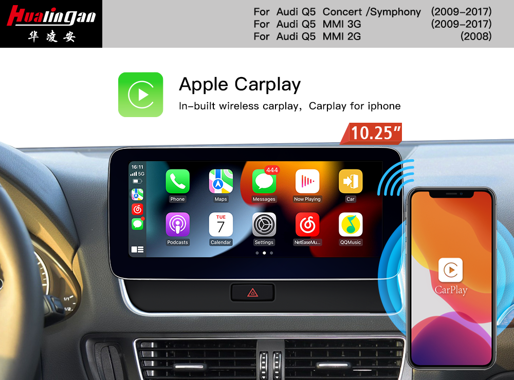 Autoradio 10.25" Android 12 Audi Q5/SQ5 8R MMI 2G Apple Carplay SWC Mirrorlink GPS Live Navigation Bluetooth Audio Radio Wired Audroid Auto Wifi Facebook    