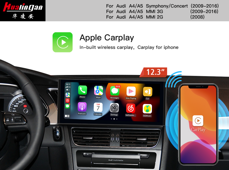 12.3 inch Touchscreen for Audi A4 S4 RS4 B8 LHD Mmi 2G GPS Navigation Apple CarPlay Fullscreen Android Mirroring Vehicle Backup Cameras Wifi 4G Hotspot