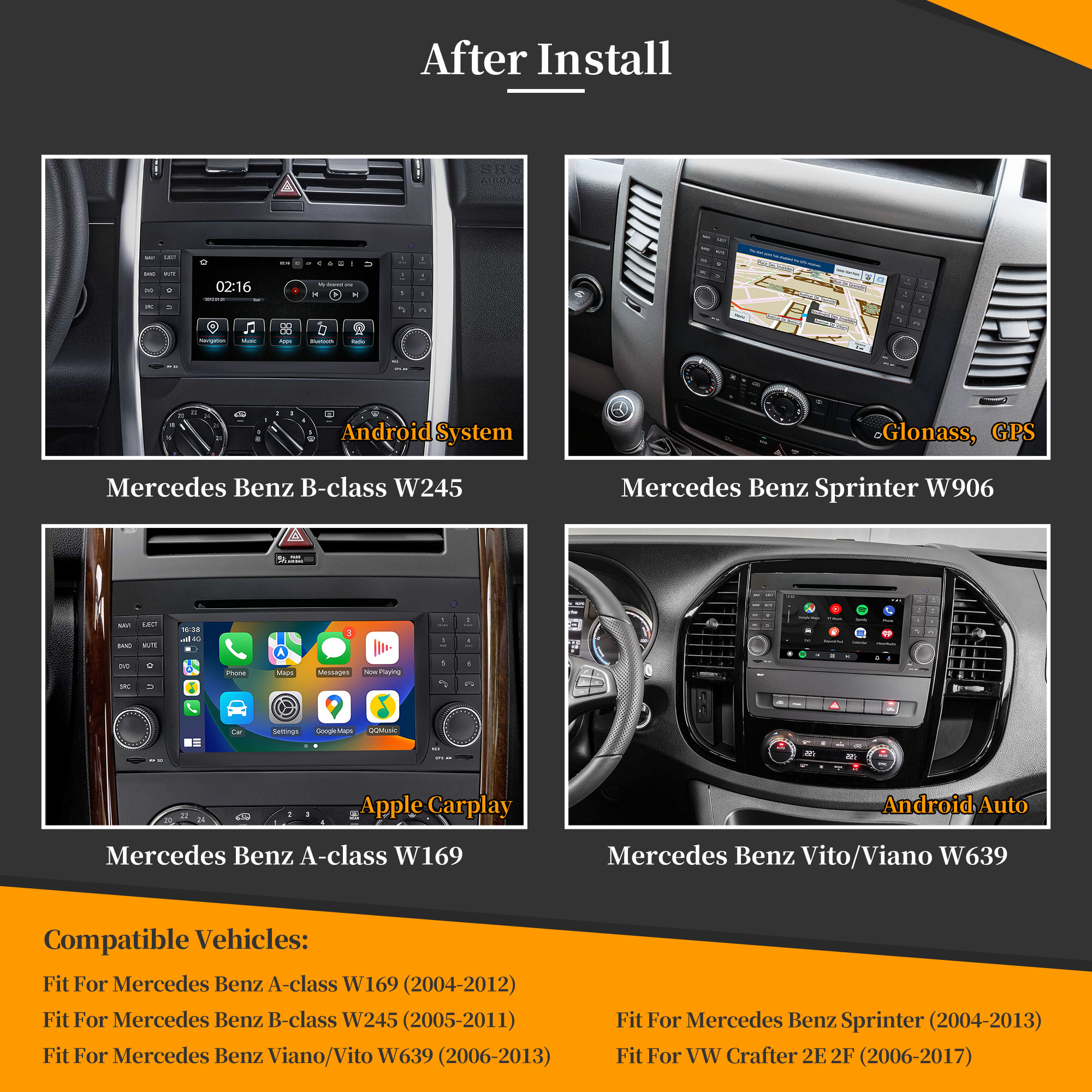Hualinan Autoradio for Mercedes Sprinter W169 W245 W639 Viano/Vito VW Crafter Stereo Radio Head Unit Upgrade 7"Touch Screen DVD Apple CarPlay Android Auto Replacement Aftermarket Navigation Bluetooth
