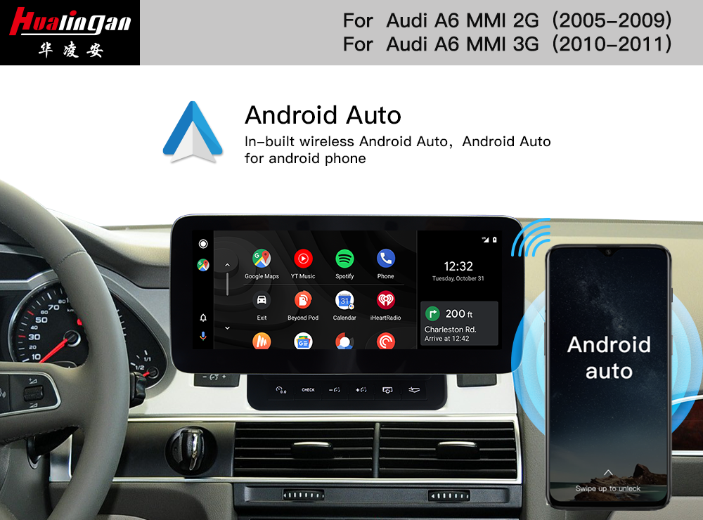 For Android 12 Audi A6 S6 RS6 C6 4F 10.25”touch screen Head Unit Multimedia GPS Satnav Navigation Apple Carplay Android auto MirrorLink stereo update 