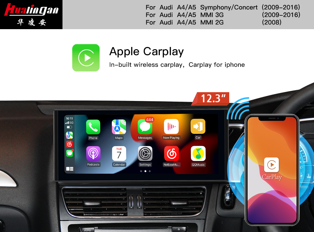 12.3 inch Touchscreen for Audi A4/S4/RS4 8K B8 (RHD) Concert Symphony Android auto GPS Navi Apple CarPlay Vehicle Backup Cameras
