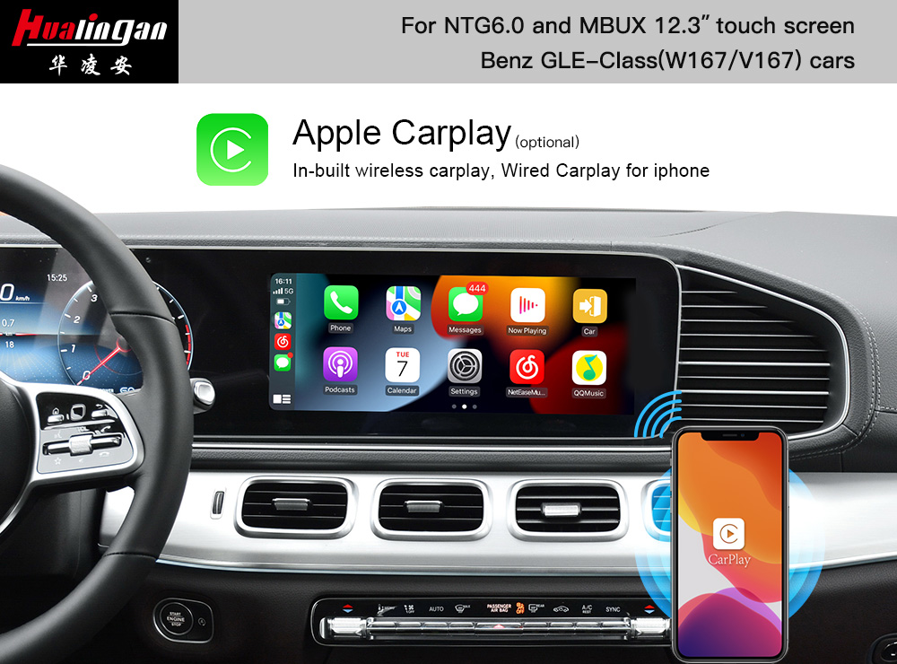 V167 C167 W167 Mercedes-Benz GLE Apple Carplay Android Auto Mirroring Navi Update Bluetooth Video Interface Front And Rea Vehicle Backup Cameras With 12.3 Inch Touch Screen 