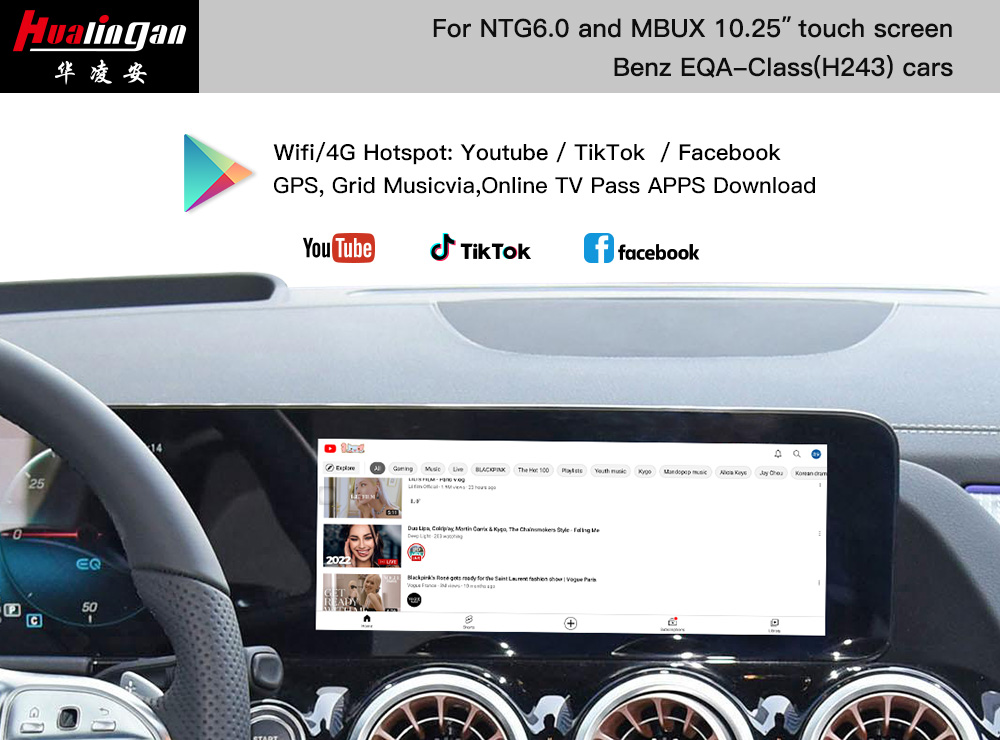For Mercedes-Benz EQA MBUX System USB Ports Video in Motion Youtube Android Auto And Apple CarPlay Navigation Upgrade With 10.25 Inch Touch Screen