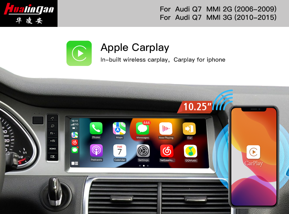 For Audi Q7 4L LHD MMI 2G Android 10.25 Installation GPS Navigation Wireless Apple CarPlay Fullscreen Wired Android Auto Mirroring Audio Vehicle Sound Upgrade