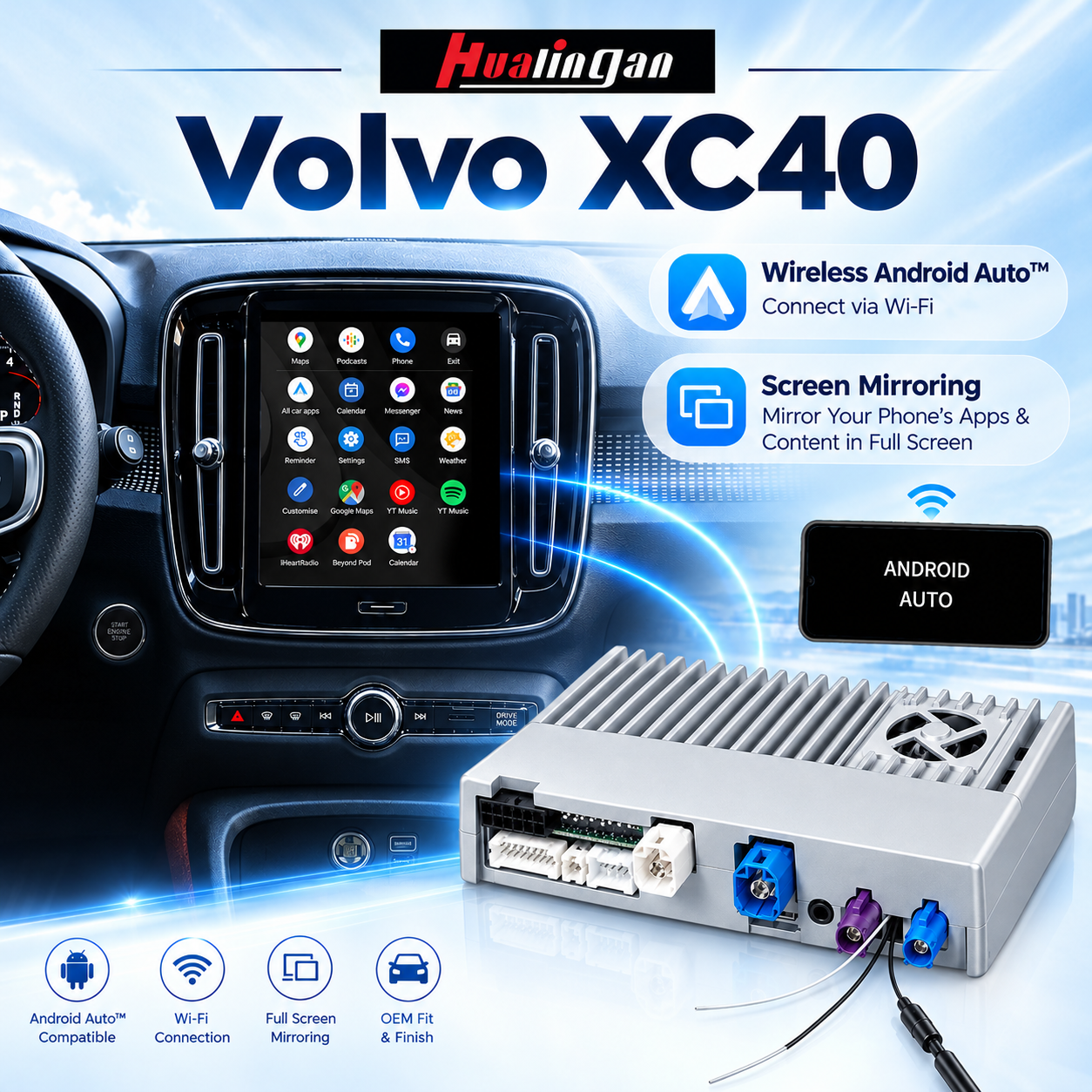 Hualingan HL-601 Volvo XC40 C40 EC40 EX40 Wireless Android Auto Hualingan HL-601 Volvo XC40 C40 EC40 EX40 Wireless Android Auto