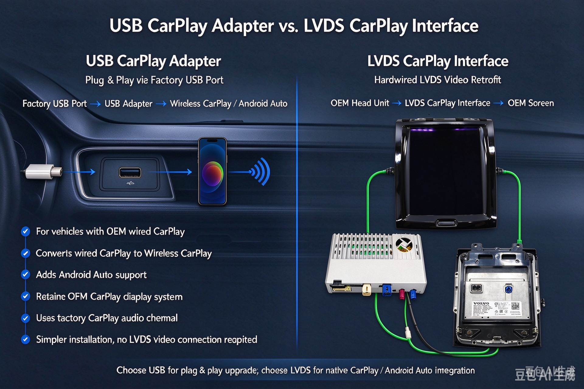 Hualingan Volvo XC60 S60 V60 Wireless CarPlay Adapter USB CarPlay vs. LVDS CarPlay Hualingan Volvo XC60 S60 V60 Wireless CarPlay Adapter USB CarPlay vs. LVDS CarPlay