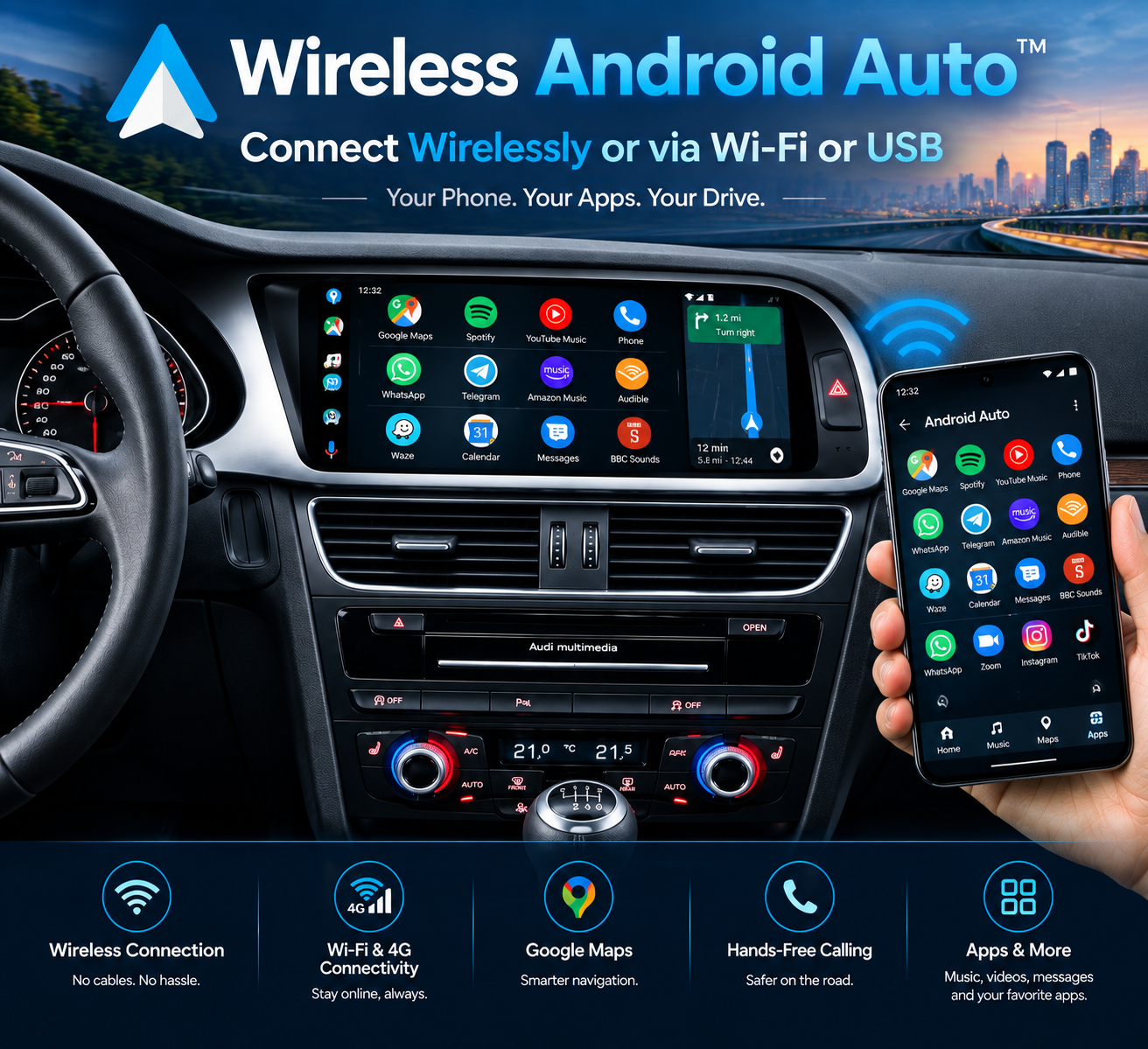 Hualingan HL-8870 HL-8870-1 Audi A4 S4 RS4 Wireless Android Auto Hualingan HL-8870 HL-8870-1 Audi A4 S4 RS4 Wireless Android Auto