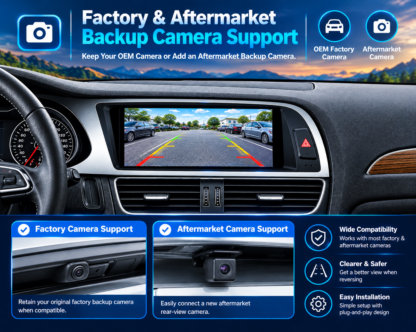 Hualingan HL-8870 linux HL-8870-1 Audi A4 S4 RS4 Factory & Aftermarket Backup Camera Support Hualingan HL-8870 linux HL-8870-1 Audi A4 S4 RS4 Factory & Aftermarket Backup Camera Support