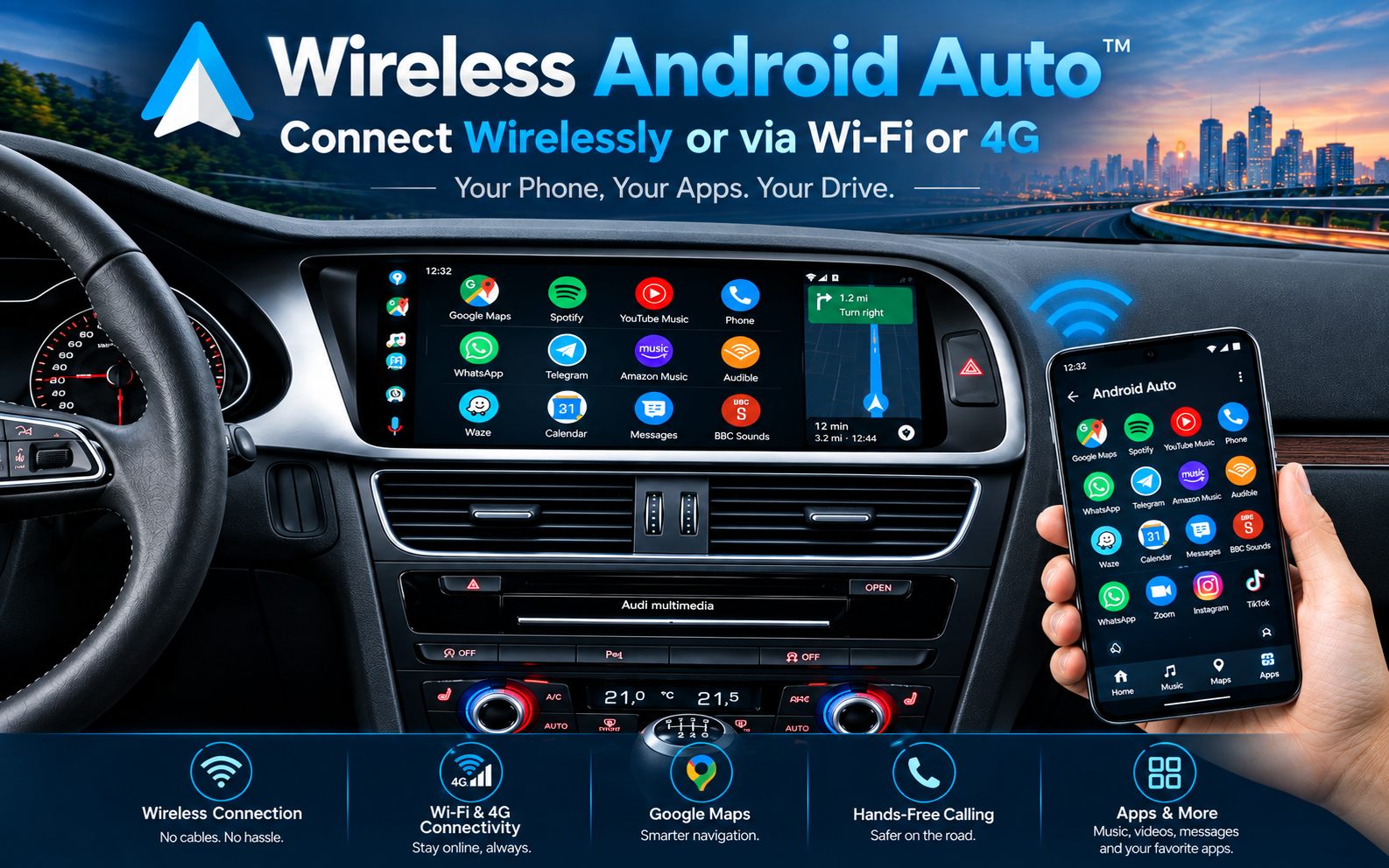 Hualingan HL-8870 HL-8870-1 Audi A4 S4 RS4 Wireless Android Auto Hualingan HL-8870 HL-8870-1 Audi A4 S4 RS4 Wireless Android Auto