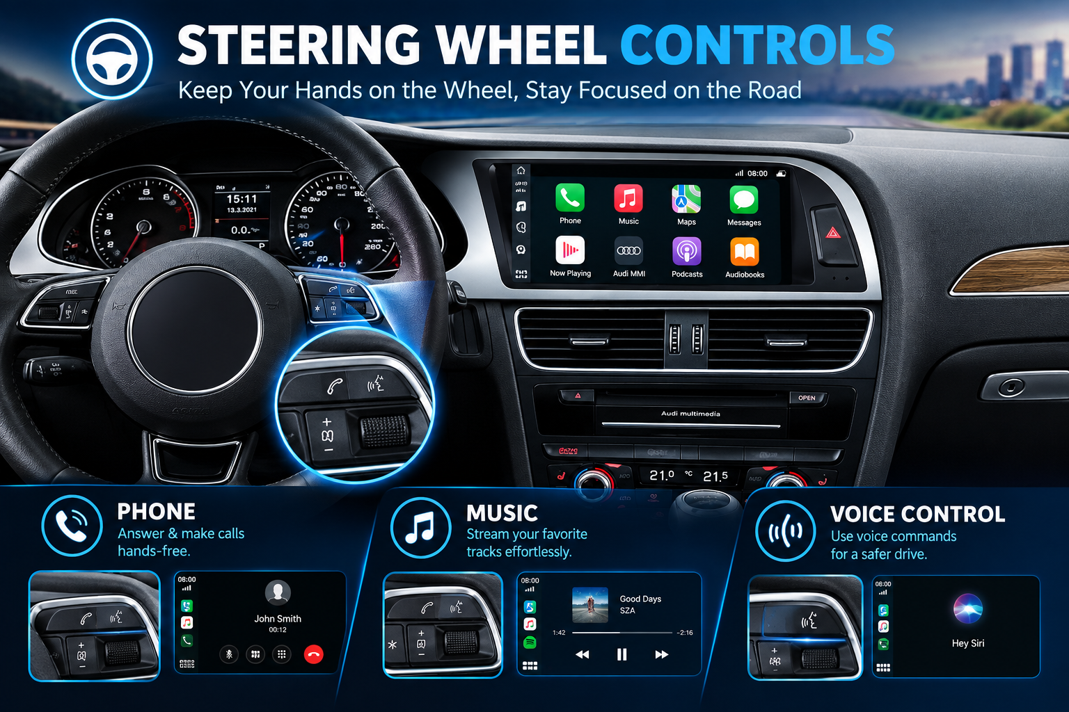 Hualingan HL-8870 HL-8870-1 Audi A4 S4 RS4 hands-free calling Bluetooth streaming steering-wheel control Hualingan HL-8870 HL-8870-1 Audi A4 S4 RS4 hands-free calling Bluetooth streaming steering-wheel control