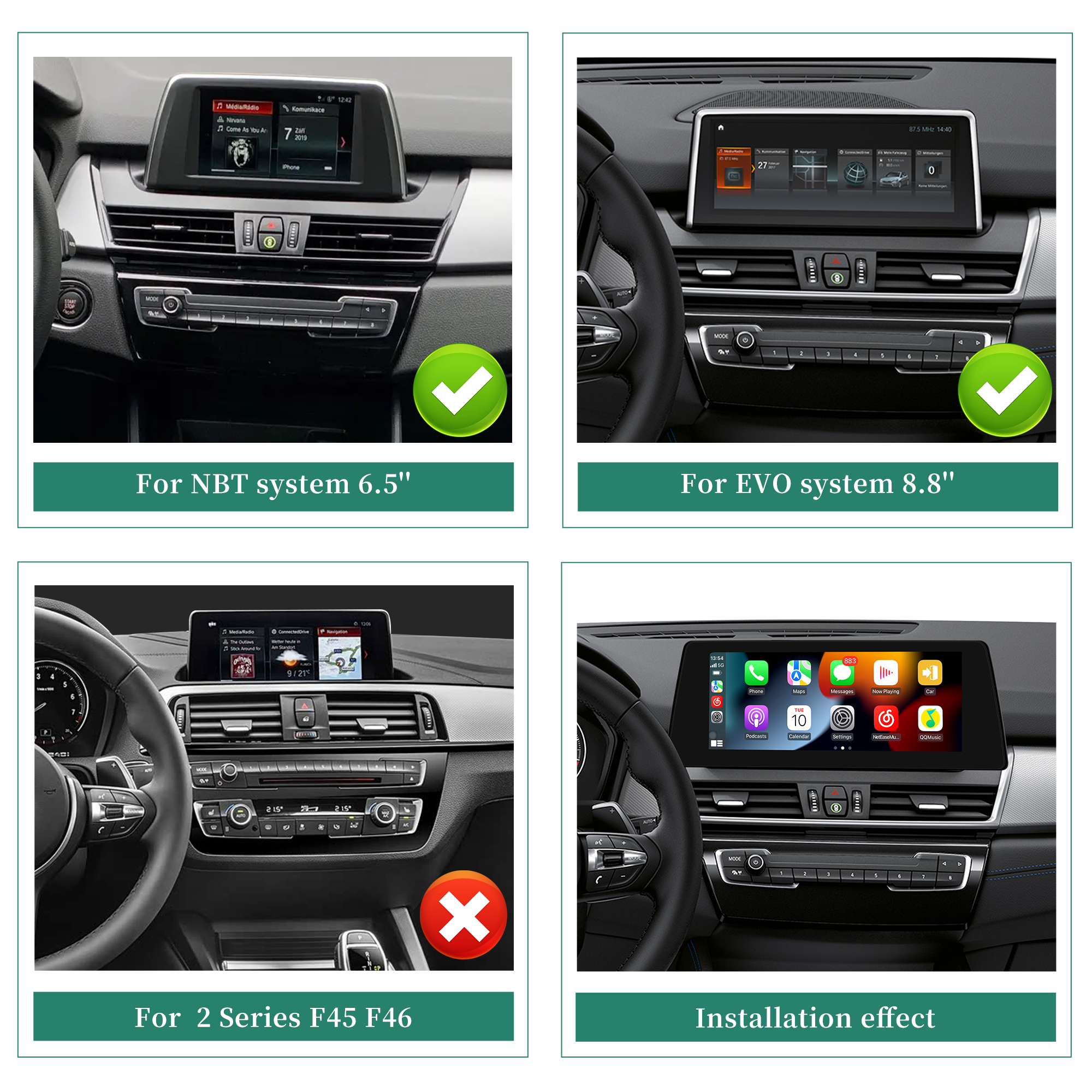 Hualingan HL-1041 HL-1044 BMW 2 Series F45 F46 NBT EVO Compatible car models Hualingan HL-1041 HL-1044 BMW 2 Series F45 F46 NBT EVO Compatible car models