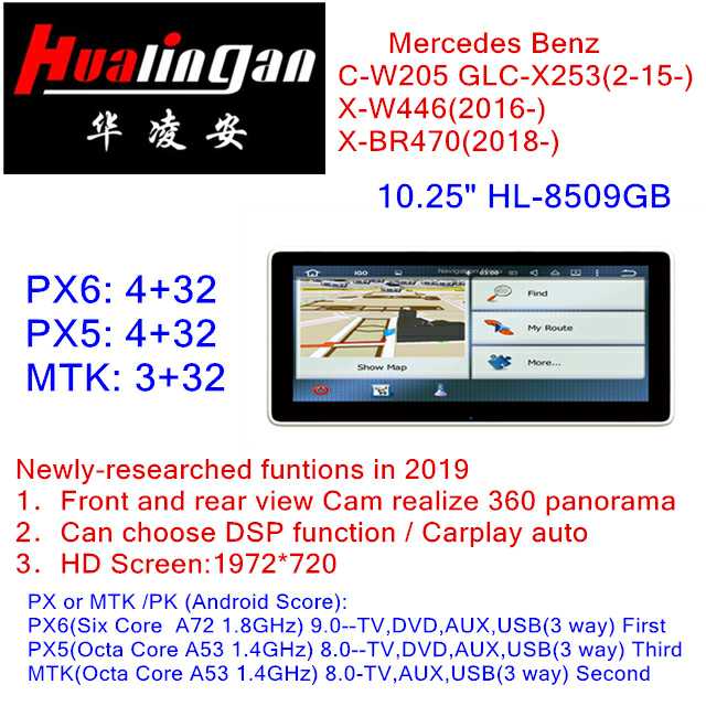 Hualingan Android 10.25 Mercedes GLC-W253 C253 X253 NTG5.0 NTG5.1 NTG5.2 Touch Screen Upgrade Wireless Apple CarPlay Full Screen Android Auto Mirror GPS Navi Wifi 4G Rear Camera