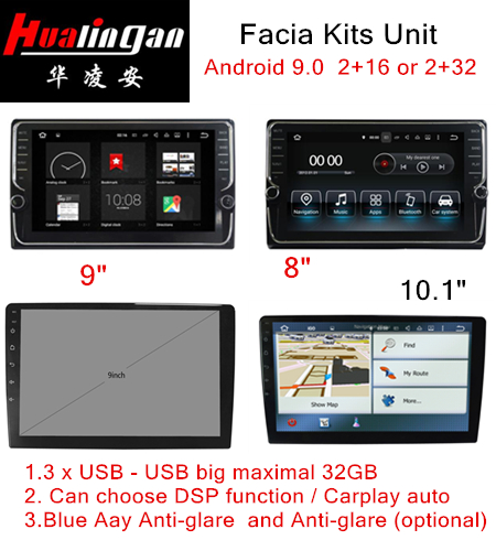 9"Facia Kits Unit Android 9.0 Car Dvd Player Blue Aay Anti-glare And Anti-glare USB Big Maximal 32GB