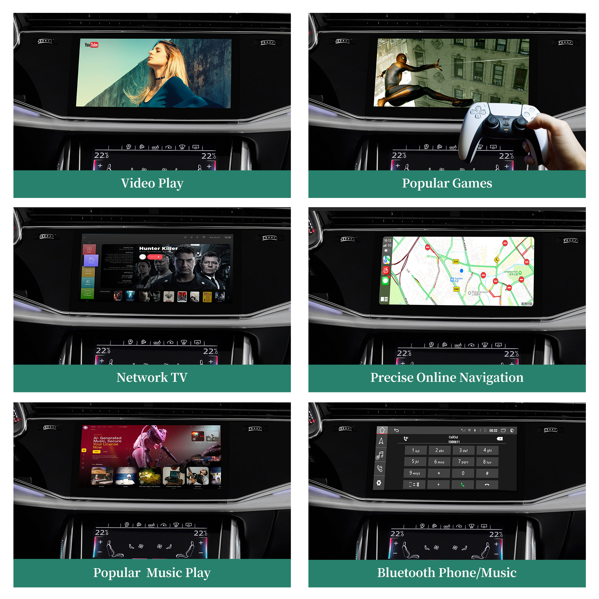 hualingan hla-309 apple carplay android auto audi q7 sq7 rs q7 q8 sq8 rs q8 android os video