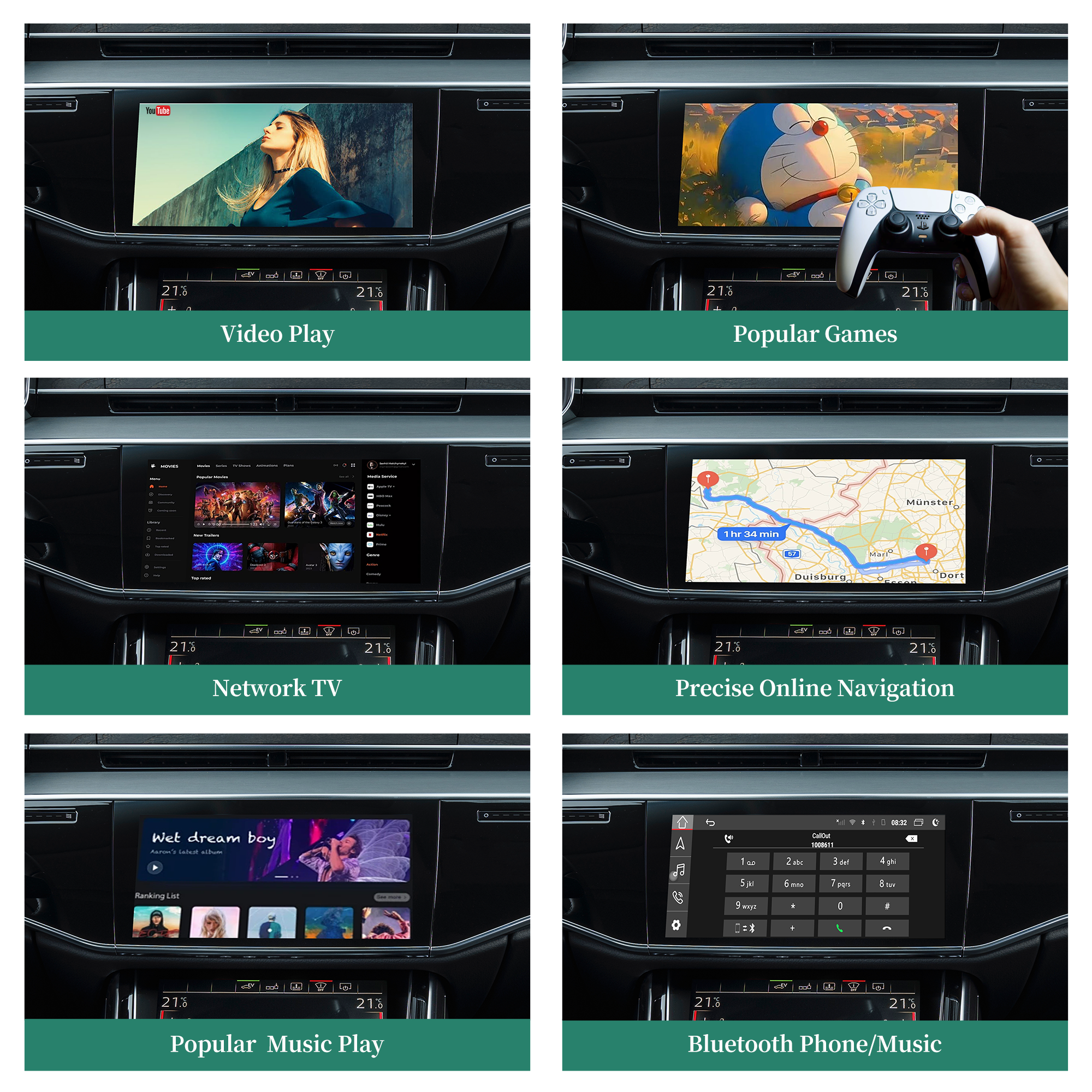 hualingan hla-309 apple carplay android auto audi a8 s8 rs8 android os video