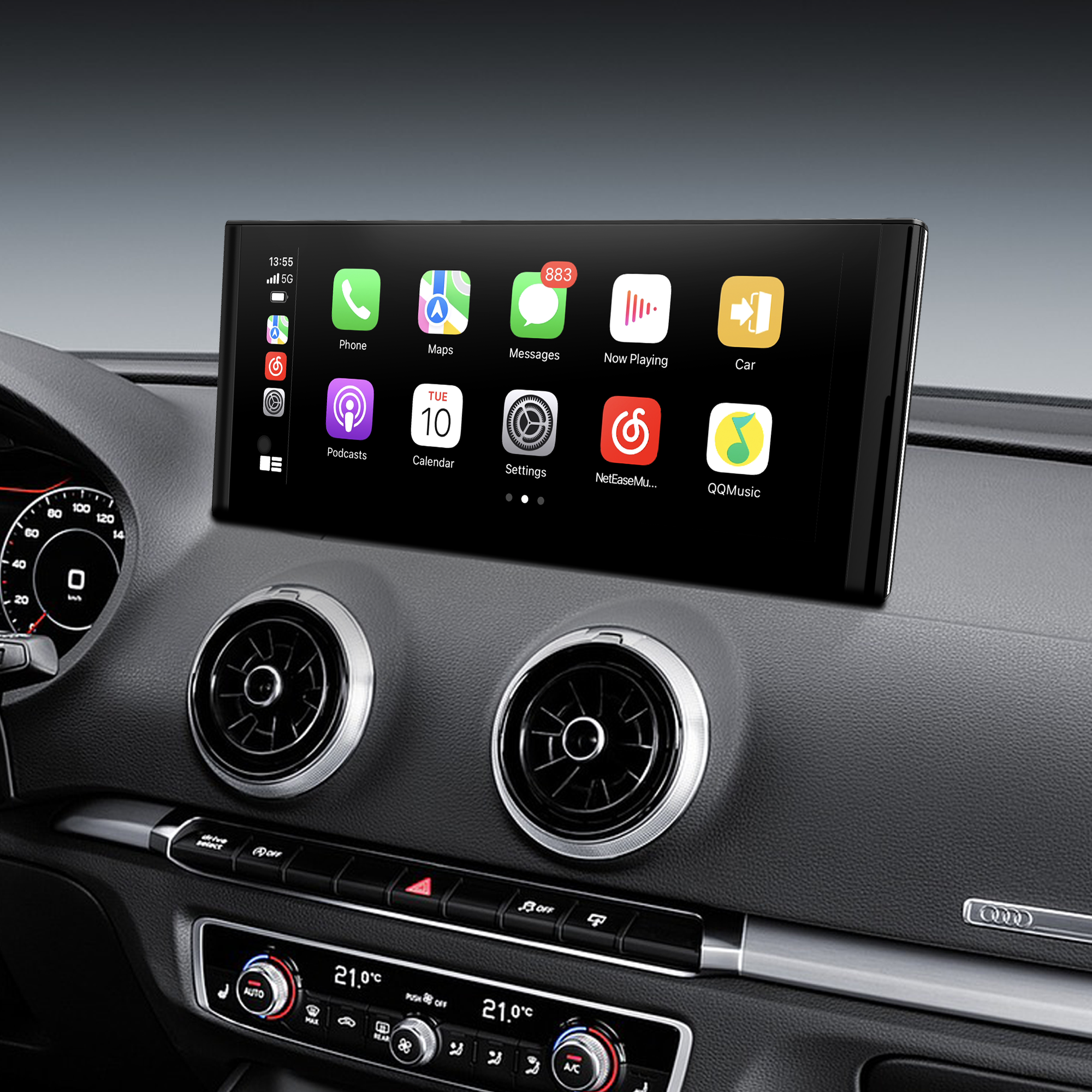 Audi A3 S3 RS3 8V MIB 12.3 inch Android Screen Upgrade Wireless Apple CarPlay Android Auto Mirror Link Apps Netflix Spotify Prime Video Reddit Twitch Waze Games Music Navigation