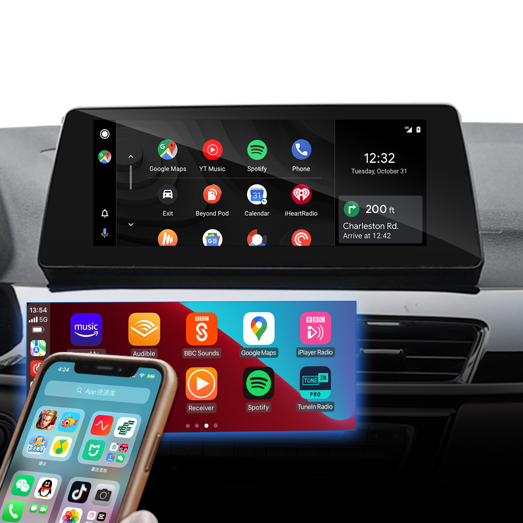 Hualingan CarPlay Adapter for BMW X1 F48 F49 NBT EVO iD6 Wireless CarPlay Android Auto Phone Screen Mirror 8.8/10.25 iDrive Screen Android Apps Navigation Waze Netflix Spotify Disney+ Pluto TV Tubi Ti