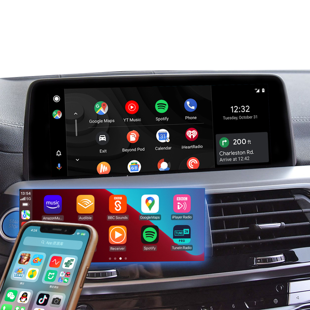 Hualingan CarPlay Adapter for BMW iDrive 7 iX3 G08 Upgrade 3 in 1 Wireless CarPlay&Android Auto&Android Connects iPhone/Samsung Apps Netflix Spotify Google Maps Prime Video to 10.25/12.3 Screen Mirror