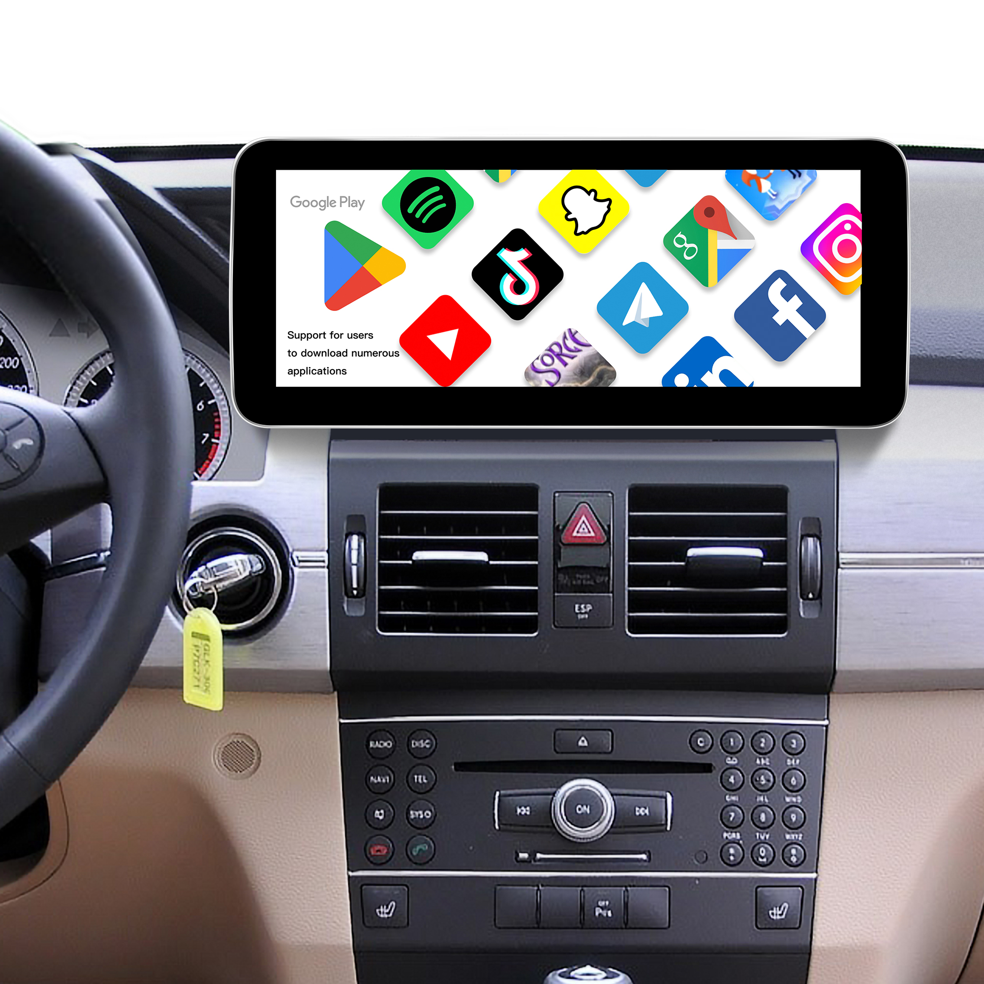 Hualingan 10.25 Touch Screen CarPlay for Mercedes NTG 4.5 GLK X204 (AUX AMI) Add Wireless Apple CarPlay Android Auto Split Screen Android Apps Navigation Waze Netflix Spotify Prime Video WhatsApp