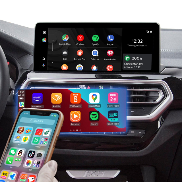 Hualingan CarPlay Refit for BMW iDrive 7 G01 F97 X3 Upgrade 3 in 1 Wireless CarPlay&Android Auto&Android 13 Access Netflix Spotify Tinder Zoom Workplace Navigation Mirroring to 10.25/12.3 Full Screen