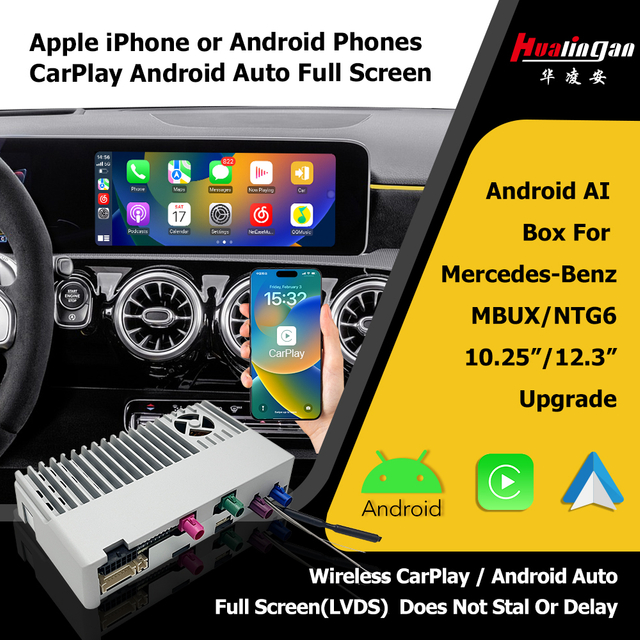 Hualingan Android CarPlay Interface for Mercedes NTG6 MBUX Full Screen Android Auto Wireless Android Navigation Multimedia Video AI Box MirrorLink Does Not Stall or Delay Audio Music Maps Wifi