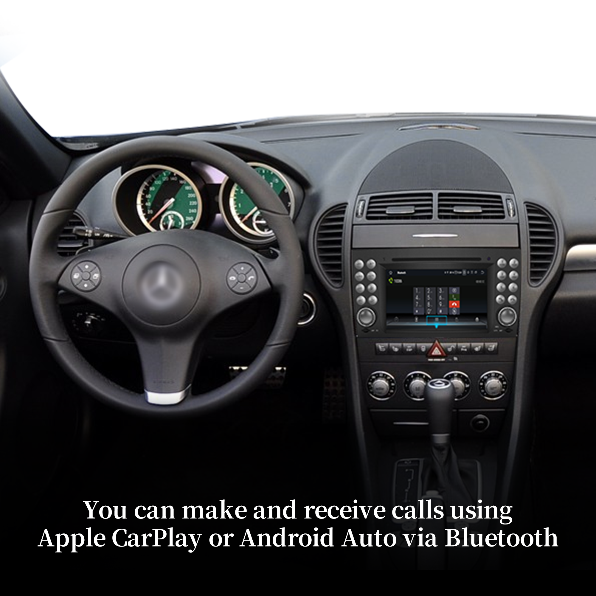 Mercedes SLK R171 W171 Radio Replacement 7 inch Android Screen Apple CarPlay Wireless Android Auto Full (Split) Screen Mirroring App Netflix YouTube Spotify Wi-Fi USB Navigation Waze Vehicle Cameras
