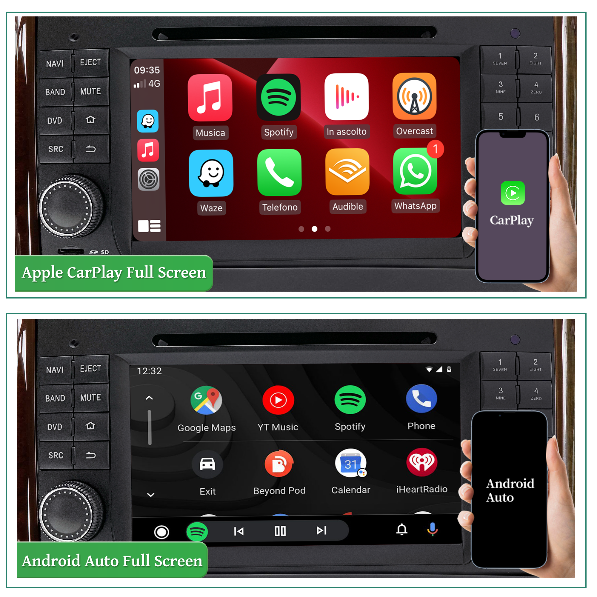 Mercedes W169 C169 A-Class Radio Upgrade 6.2 Touch Screen Add Wireless Apple CarPlay Android Auto Android System GPS Navigation Google Maps Vehicle Cameras Bluetooth Calls AM FM DVD Netflix YouTube