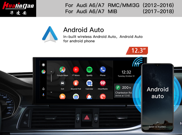 Hualingan for Audi A6 A7 C7 Android 10.25 Touch Screen Upgrade Indash Car PC Video Audio CarPlay GPS Navigation Audi Car Stereos Radio Multimedia Android Auto Fullscreen Mirrorlink RDS 128GB Wifi USB