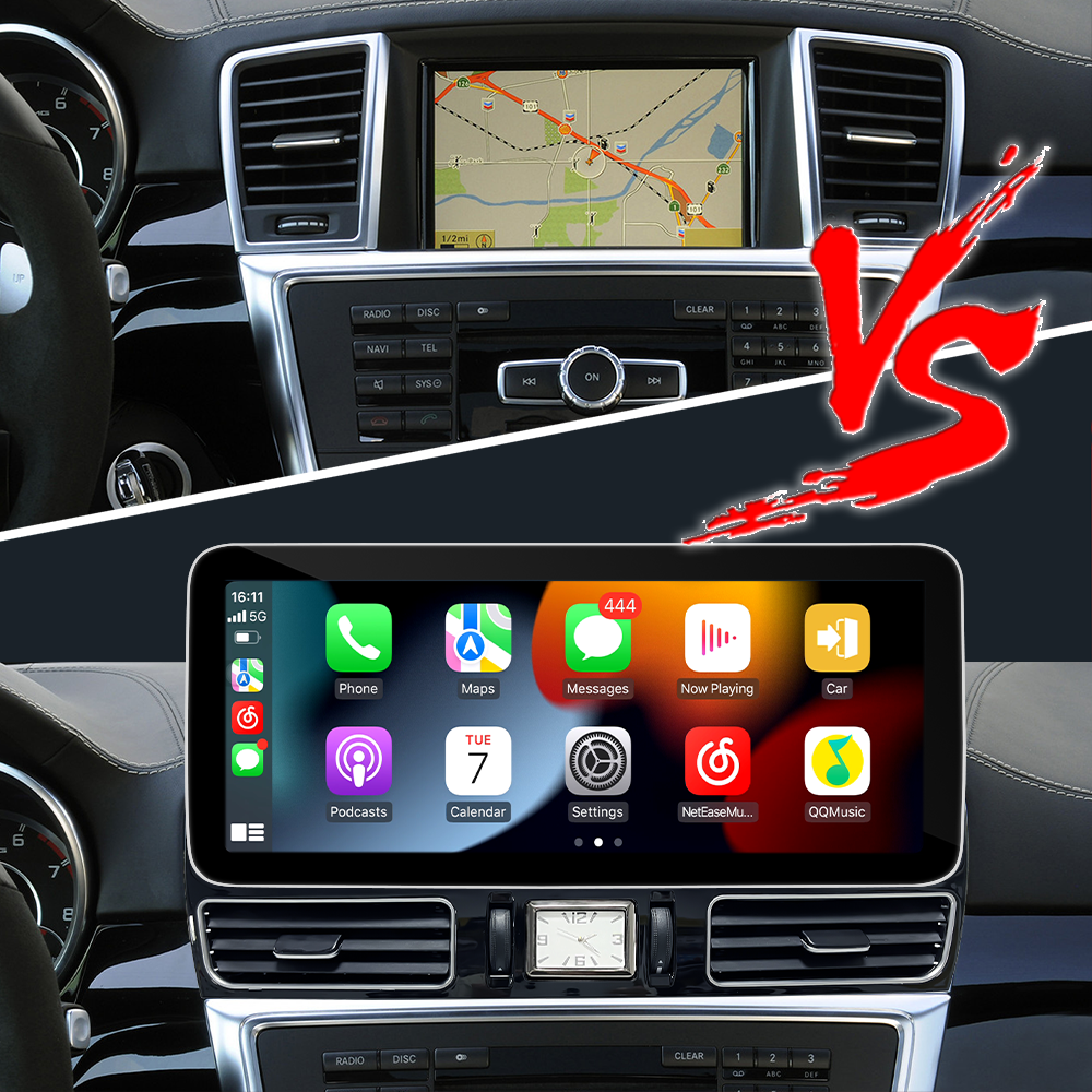 Mercedes NTG 4.5/4.7 GL X166 ML W166 Android Auto Upgrade 12.3 inch Androdi Screen Apple CarPlay Full (Split) Screen Mirroring App Netflix Spotify Wi-Fi USB Navigation Google Maps Vehicle Cameras 