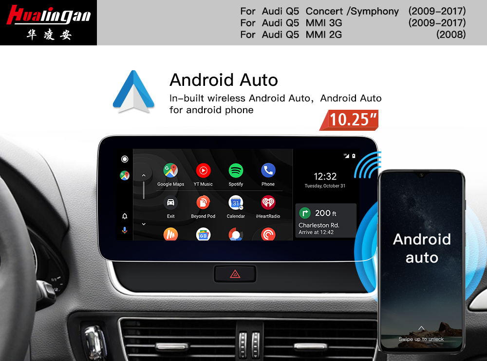 Autoradio 10.25" Android 12 Audi Q5/SQ5 8R Concert /Symphony Apple Carplay SWC Mirrorlink GPS Live Navigation Bluetooth Audio Radio Wired Audroid Auto    