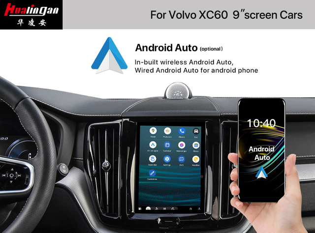 Car Video Interface CarPlay for Volvo XC60 Wireless Apple CarPlay Mirroring Android Auto Android Full Screen 13 Such As IMessage, Spotify, Waze, WhatsApp, Google Maps And More Front And Rear Camera 