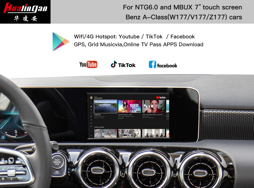 Android Navigation W177 V177 for Mercedes-Benz A-Class 7” Instrument MBUX Screen Upgrade Carplay Autoradio Audio Video Youtube 4G Bluetooth Music APPS Download
