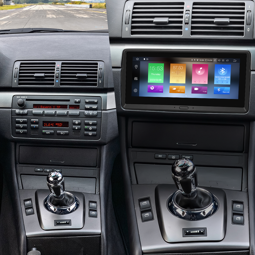 8.8 inch E46 Touch Screen Head Unit for BMW 3 Series 1998, 1999, 2000, 2001, 2002, 2003, 2004, 2005, 2006 Radio Replacement Android 13 Wired Apple CarPlay Android Auto WiFi Backup Cameras