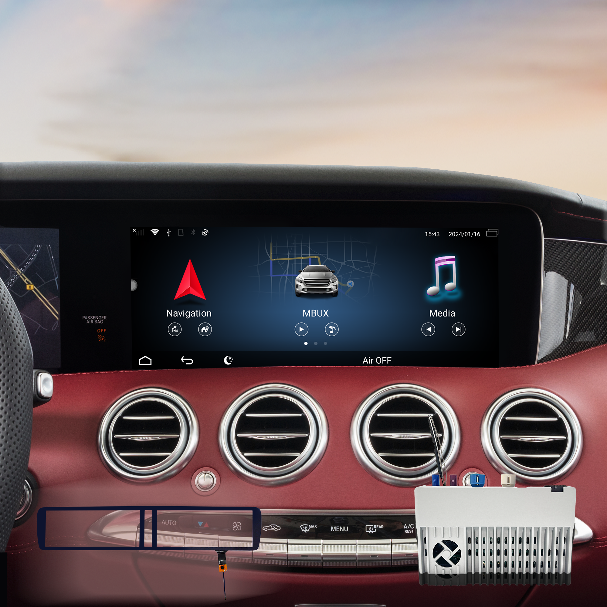 Hualingan 3 in 1 Apple CarPlay Adapter for Mercedes-Benz S-Class NTG 5.0,5.1,5.2 (W222,V222,X222,VV222,A217,C217) Android OS & Android Auto Wireless,Waze,Games,Music,Netflix,TikTok,Backup Cameras