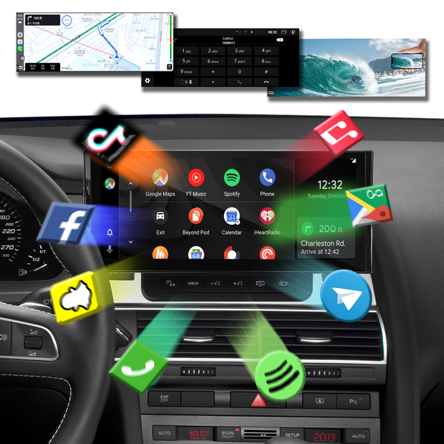 Audi A6 C6 MMI 3G AMI Android Touch Screen Upgrade 10.25 Inch Multimedia Wireless Apple CarPlay Android Auto Screen Mirroring 4G Wi-Fi Navigation Google Maps Netflix Spotify Prime Video Twitch Tumblr 