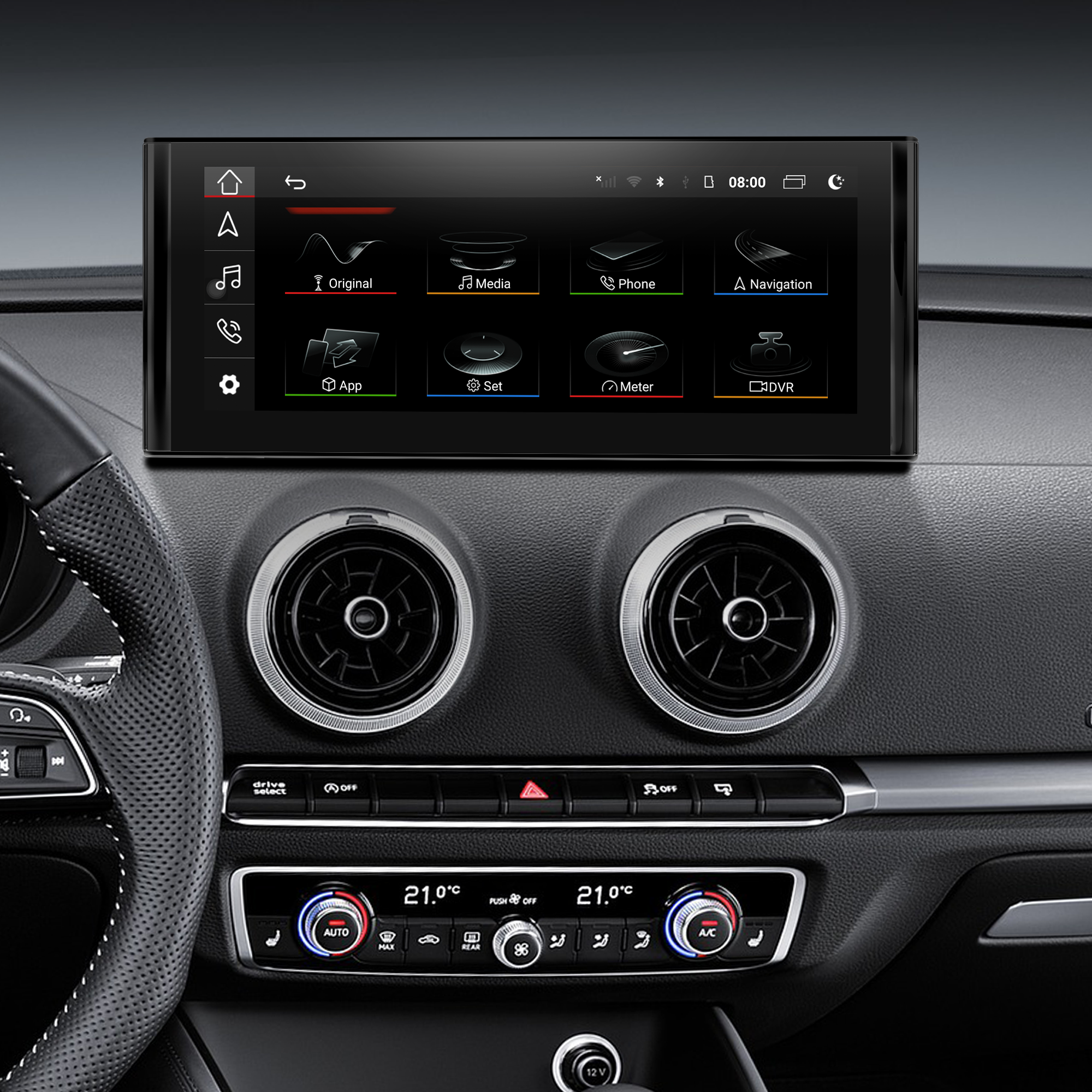 Audi A3 S3 RS3 8V MIB 12.3 inch Android Screen Upgrade Wireless Apple CarPlay Android Auto Mirror Link Apps Netflix Spotify Prime Video Reddit Twitch Waze Games Music Navigation