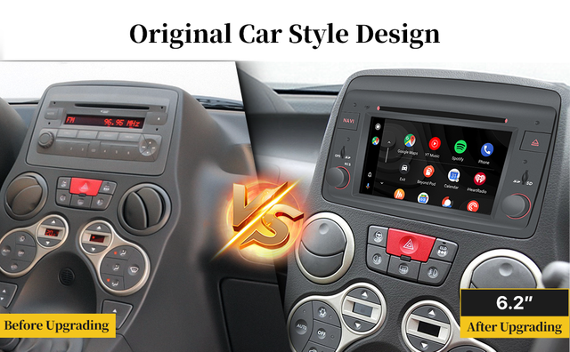 Hualingan Fiat Panda Radio Android Head Unit 6.2 inch TouchScreen Car Stereo Upgrade Car GPS Navigation Wireless Apple CarPlay Fullscreen Audroid Auto Bluetooth Music Autoradio Wifi
