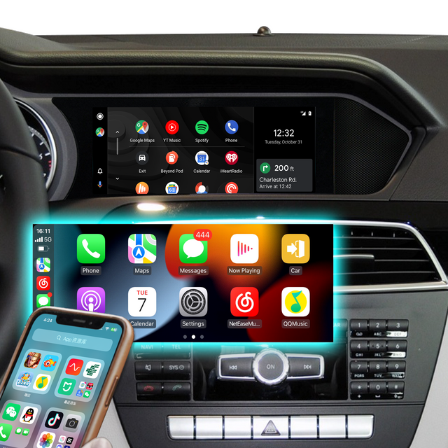 Mercedes NTG4.5 NTG4.7 CarPlay Kit for W204 C204 S204 Radio Upgrade 8.8 Touch Screen Mirror Wireless Android Auto Android 14 Apps Navigation Netflix Spotify Facebook YouTube WhatsApp Reverse Camera 