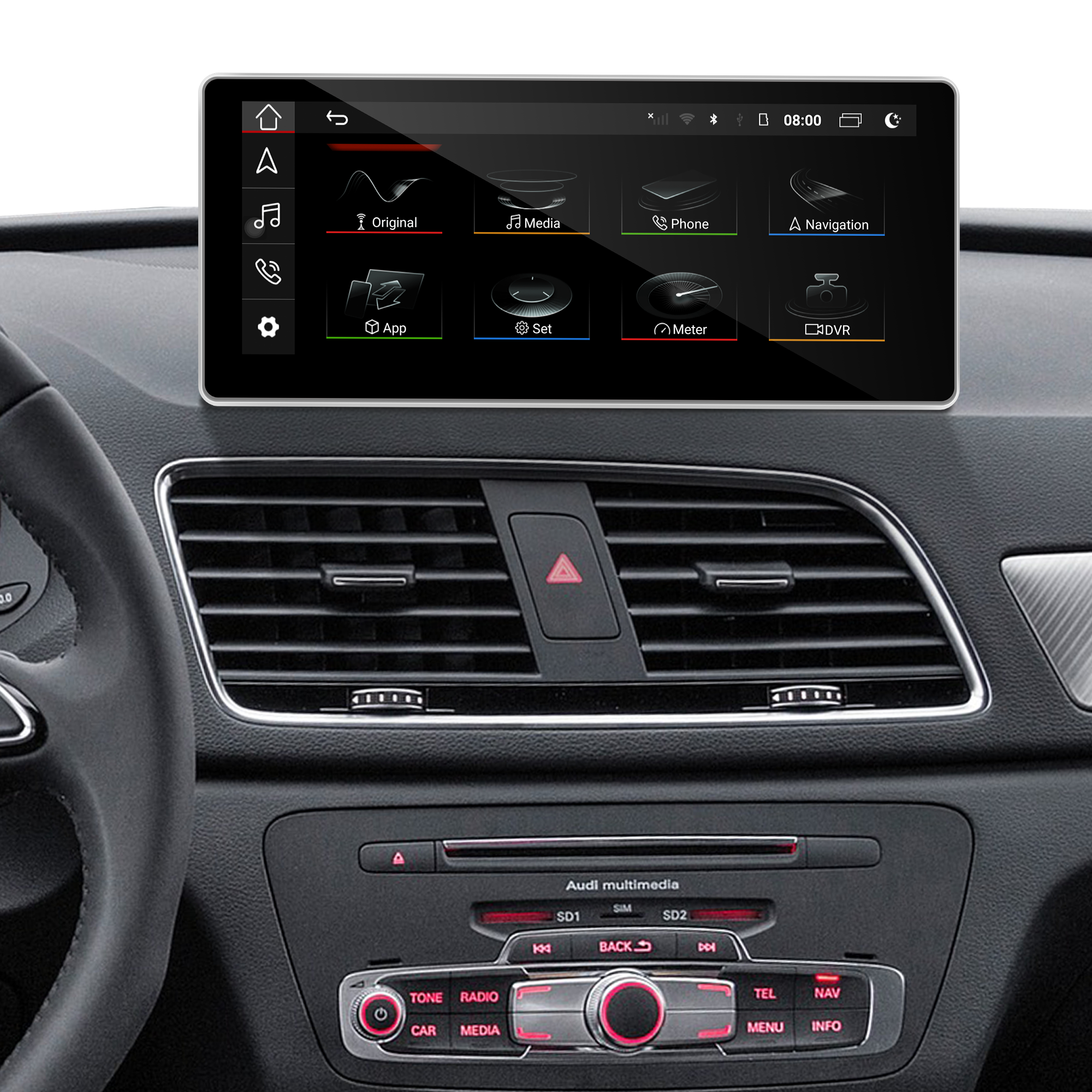 Wireless Android Auto Retrofit Audi Q3 RSQ3 8U MMI 3G Stereo Upgrade 10.25 Touch Screen Apple CarPlay Android 13 Apps Netflix Spotify YouTube TikTok Dragon's Den Navigation WiFi Reverse Camera 