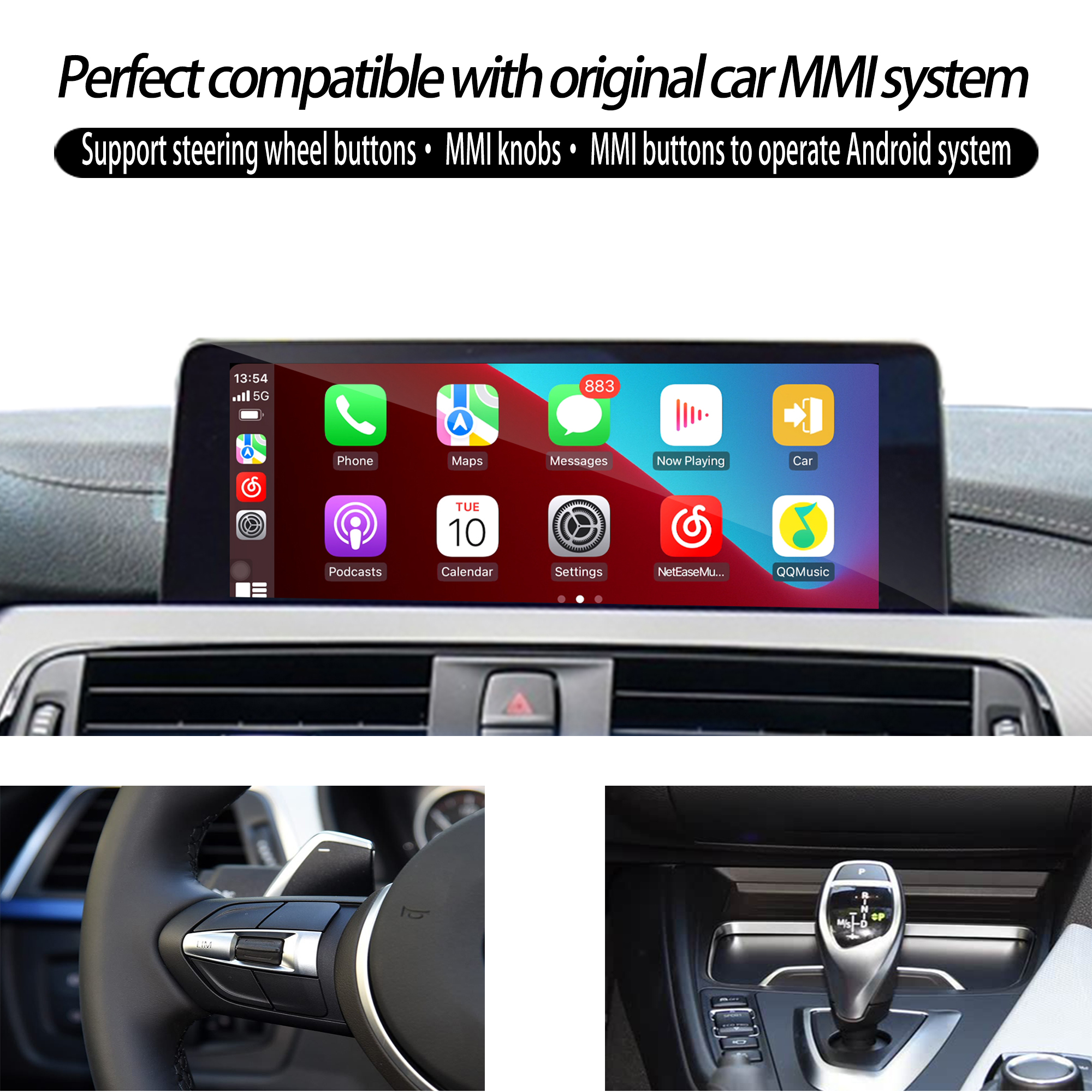 Hualingan CarPlay Adapter for BMW 1 NBT EVO ID6 F20 F21 Apple CarPlay And Android Auto Screen Mirroring on 8.8/10.25 IDrive Screen Access Android Apps Google Maps,Spotify,Netflix,Roblox,TikTok,Temu