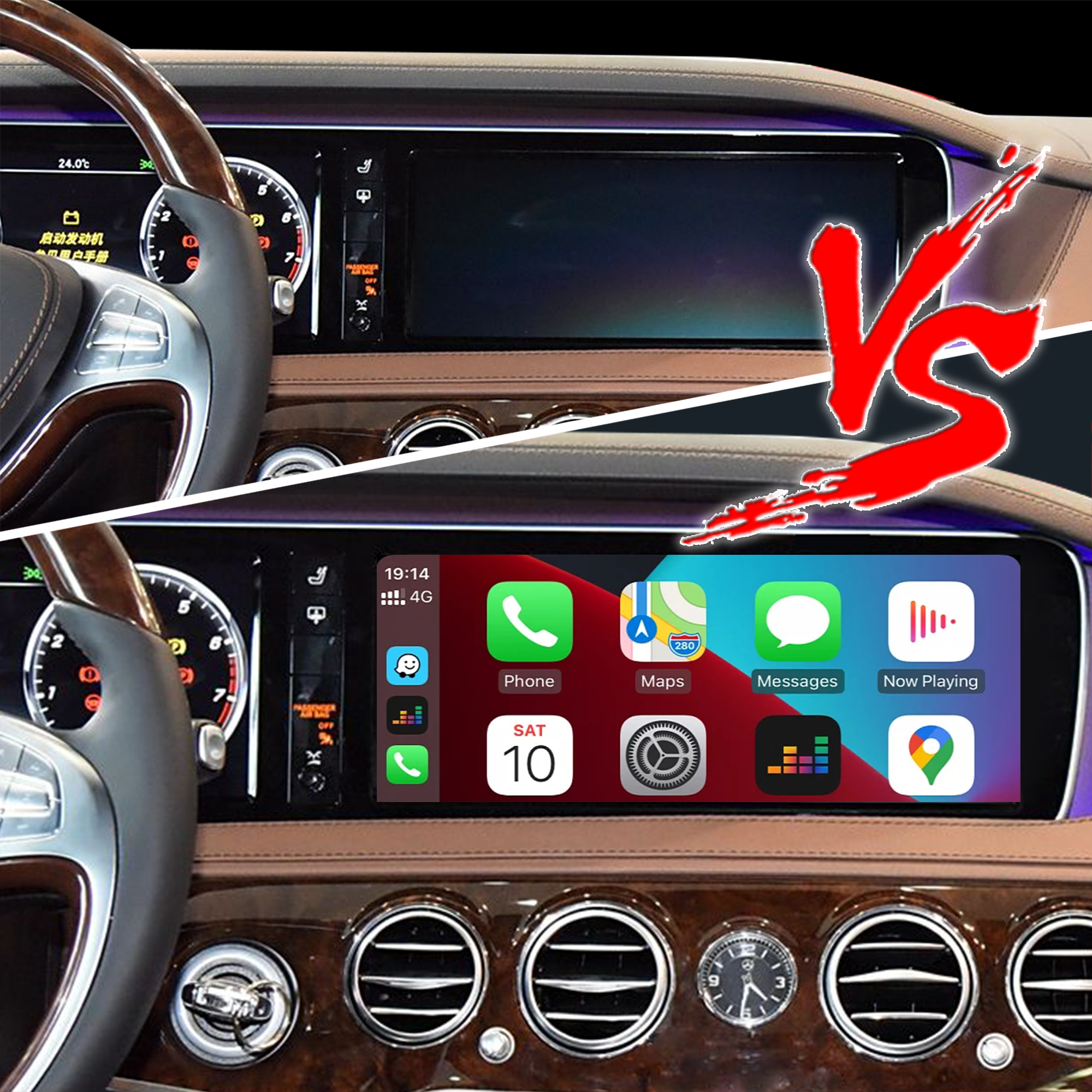 Hualingan CarPlay AI Adapter for Mercedes S-Class NTG5-5.2 W222 V222 X222 VV222 C217 A217 Wireless Apple CarPlay Android Auto Full Screen to 12.3 Touch Apps Netflix Spotify Prime Video Navigation 