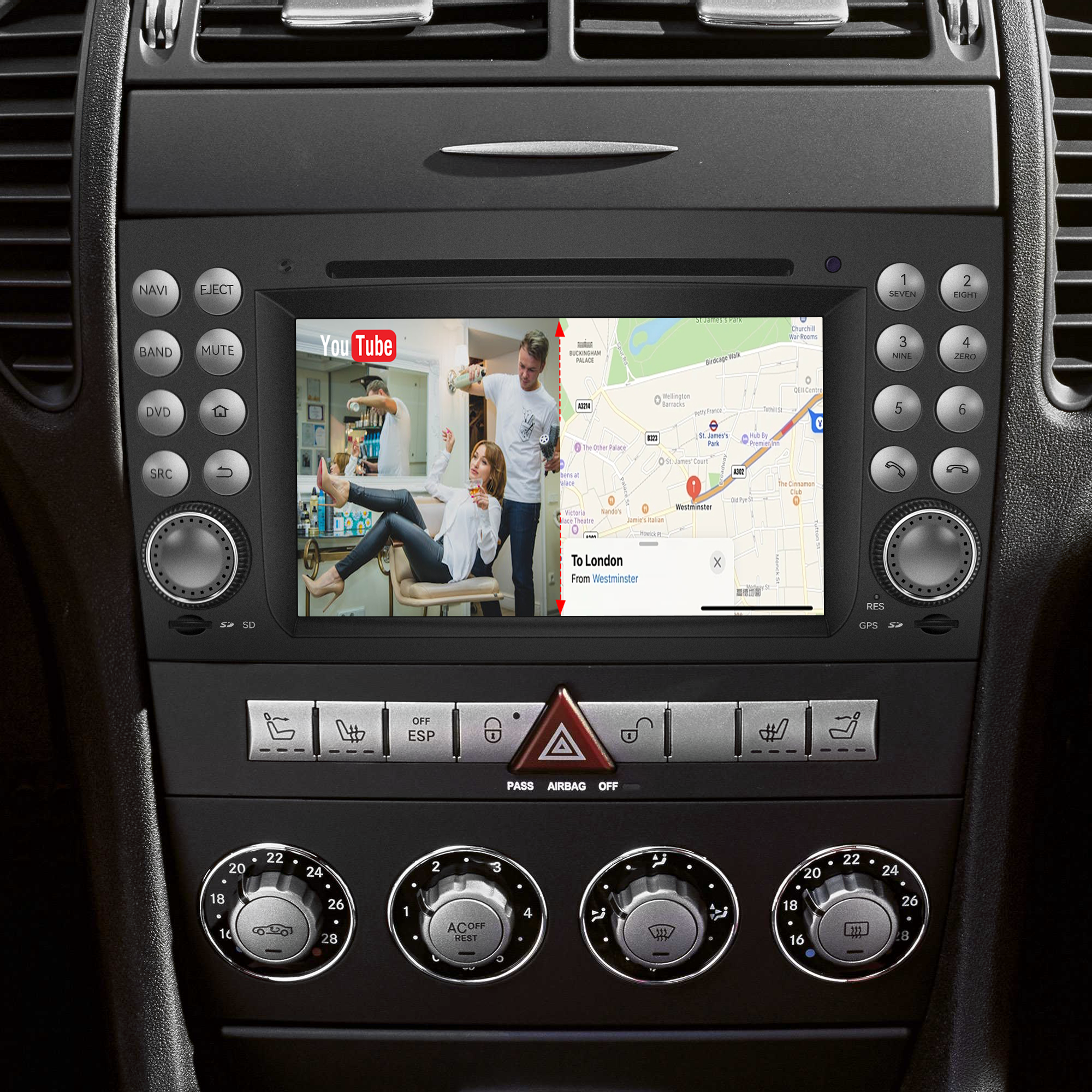 Mercedes SLK R171 W171 Radio Replacement 7 inch Android Screen Apple CarPlay Wireless Android Auto Full (Split) Screen Mirroring App Netflix YouTube Spotify Wi-Fi USB Navigation Waze Vehicle Cameras