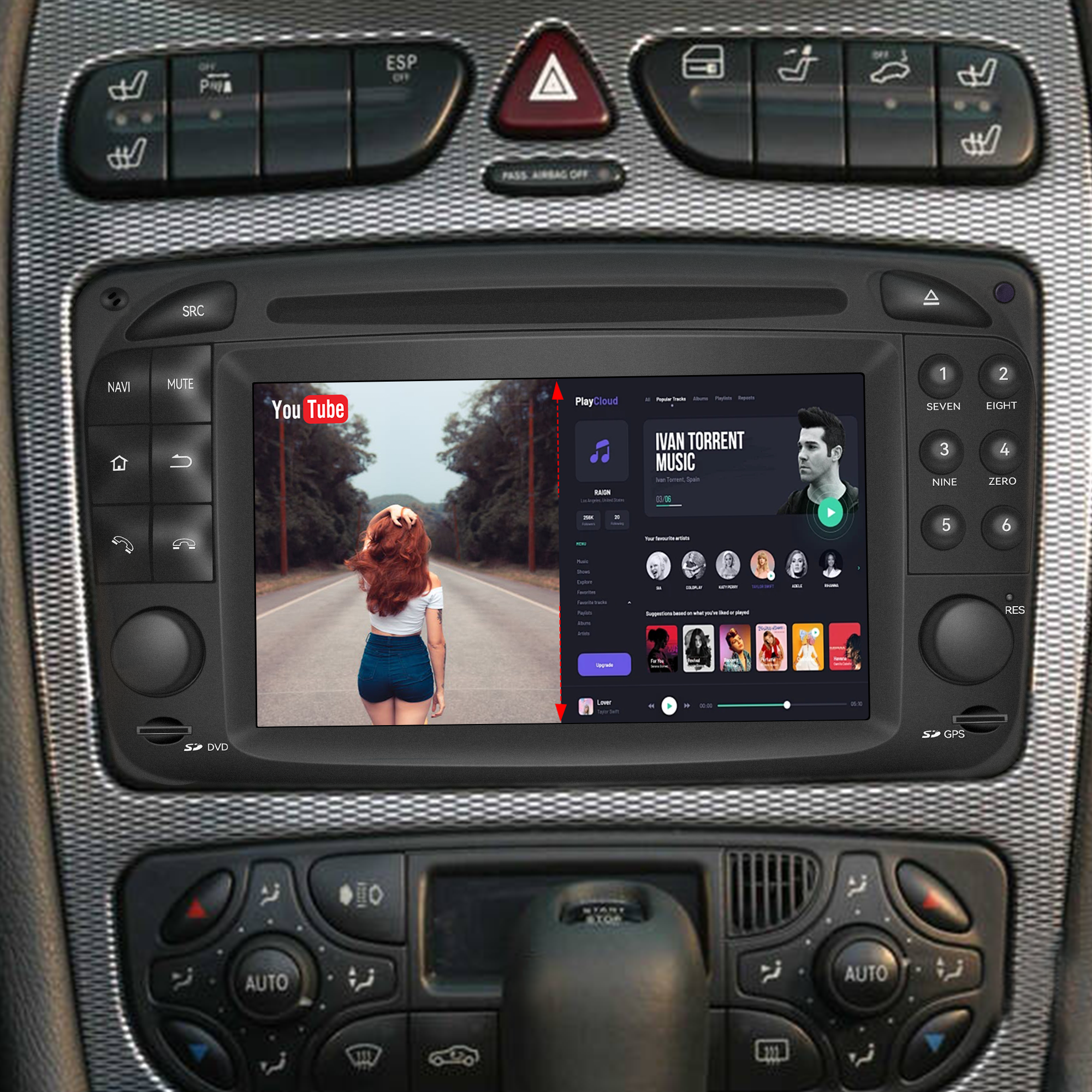 Mercedes W168 Radio Upgrade 6.2 Touch Screen Add Wireless Apple CarPlay Android Auto Android System GPS Navigation Google Maps Vehicle Cameras Bluetooth Calls AM FM DVD Netflix YouTube TV Spotify