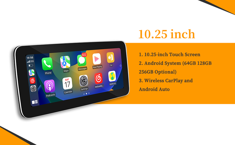 10.25 Mercedes Touch Screen Upgrade G Class W463 NTG 5.1/5.2 Apple CarPlay Wireless Android Auto Android Apps Navgation Google Maps Watch TV Netflix YouTube TikTok Vehicle Cameras Bluetooth Calls