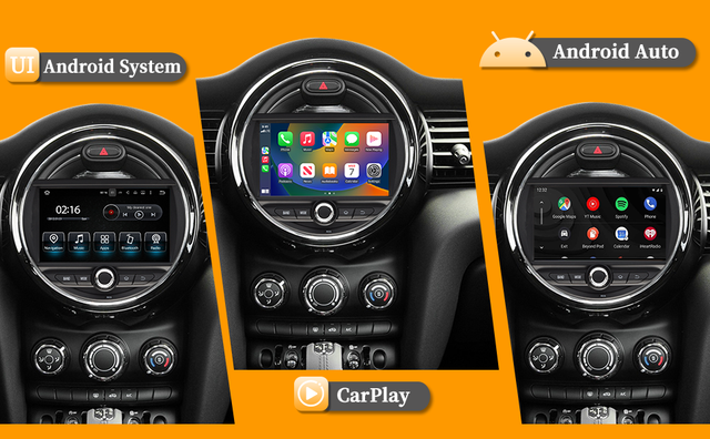Hualingan 7-inch Android Screen Upgrade Mini Cooper F54 F55 F56 F57 F60 Radio Android Auto CarPlay Split Screen Mirroring Full Screen IPhone Navigation Google Maps Spotify Pluto TV Reverse Cameras