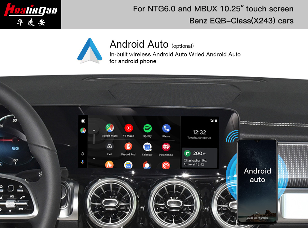 Hualingan Magic Box Android Adaptor,for Mercedes EQB X243 MBUX Screen Android 13 Wired to Wireless CarPlay,LVDS Adapter Mirroring is Full Screen,Compatible Car With Or Without Wired CarPlay