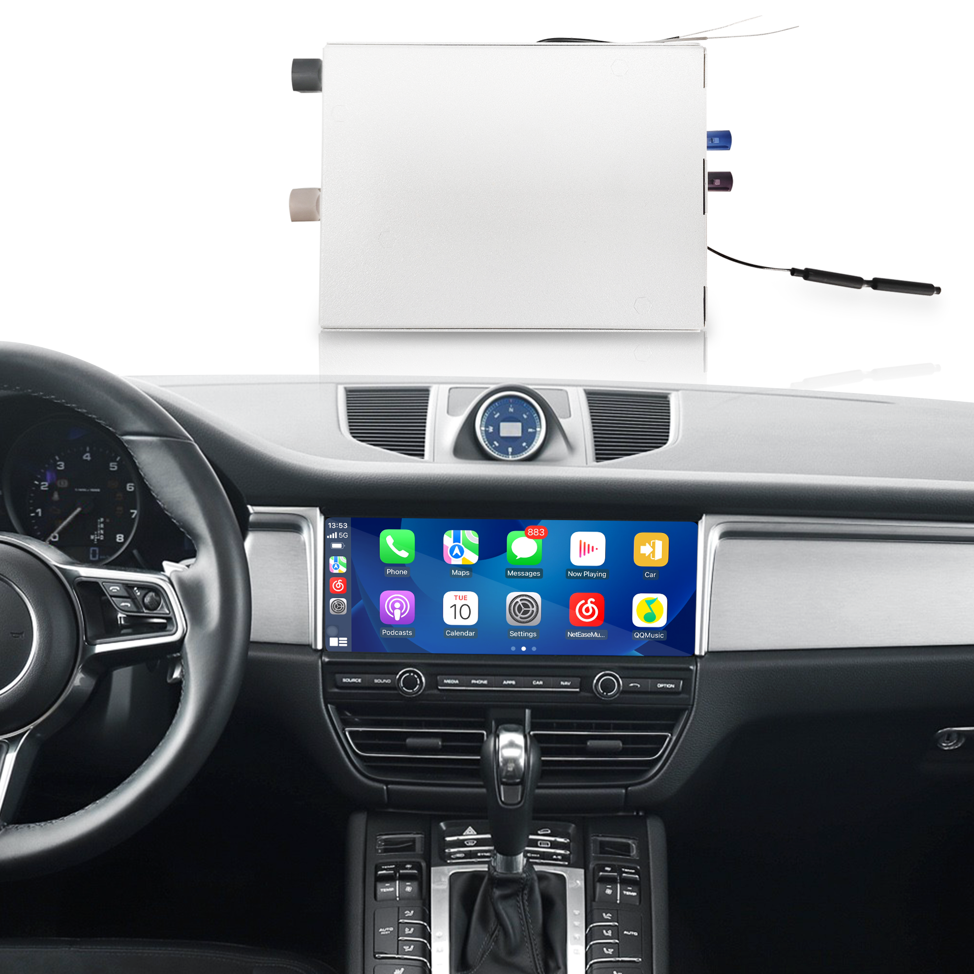 Wireless CarPlay & Android Auto for Porsche Cayenne,Macan,911,PCM 5.0 Upgrade Add YouTube, Netflix,Spotify,Google Maps Full Screen Mirroring on 10.9 Screen,Support Backup Camera install