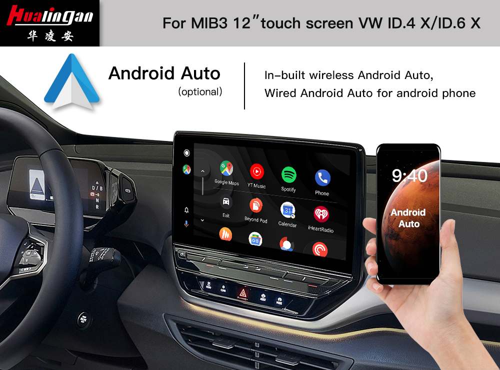 Hualingan Volkswagen ID.6 Apple CarPlay Wireless Android Auto 12”1560*700 Touch Screen Upgrade Full Screen Mirror Android 12 Wifi Video Navi Google Maps Pioneer CarPlay