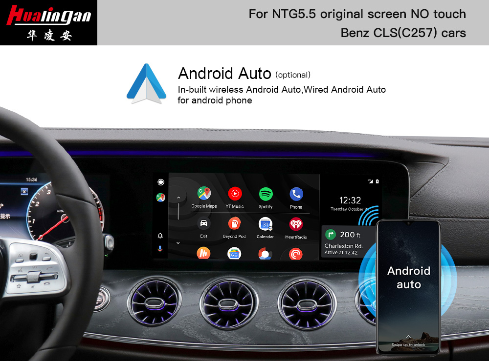 Mercedes Apple CarPlay Upgrade for CLS C257 NTG 5.5 Car 12.3 inch Without Touch to Touch Screen Android Auto Full Screen LVDS Adapter Android 13 128G 256G
