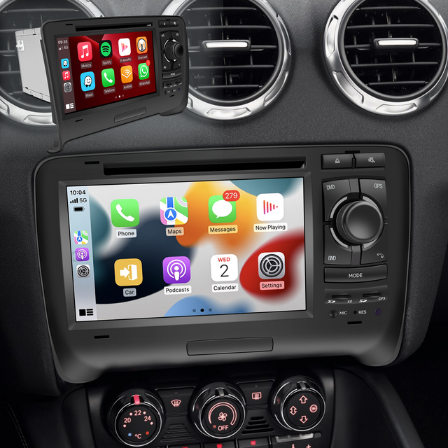 Audi TT Autoradio Mk2 8J Stereo Replacement Aftermarket Head Unit 7 inch Touch Screen Wireless Apple CarPlay Android Auto Mirror Link GPS Navigation Backup Cameras Netflix Spotify